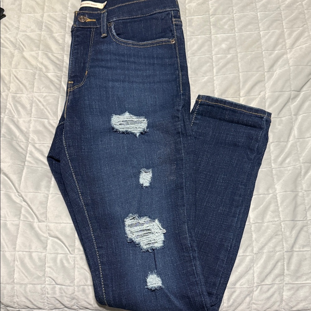 Levi's Dark Blue Distressed Skinny Jeans